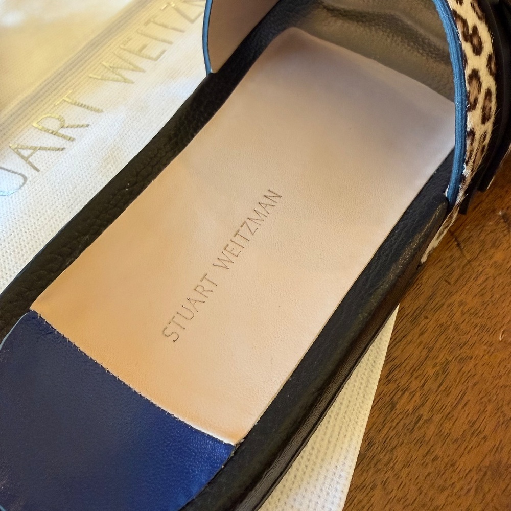 NWT Stuart Weitzman Cadena Spotted Leopard Leather & Calf Hair Slides 9.5 NIB - Picture 5 of 10